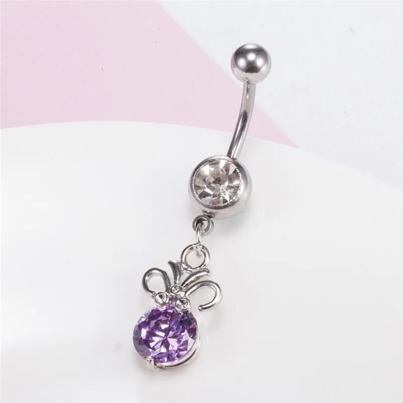Фиолетовый черный горный хрусталь болтаются пупка Кольца пирсинг сексуальный