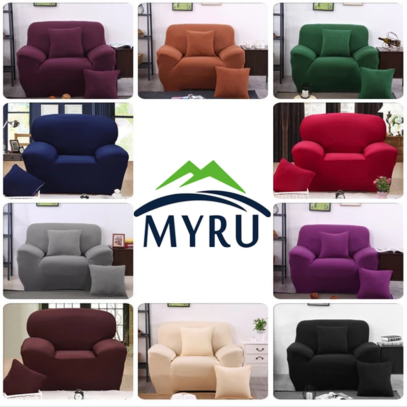 

MYRU Solid Color All-inclusive Sofa Towel Slipcover Stretch Fabric Elastic Sofa Cover Single/Two/Three/Four-seater Home Decor
