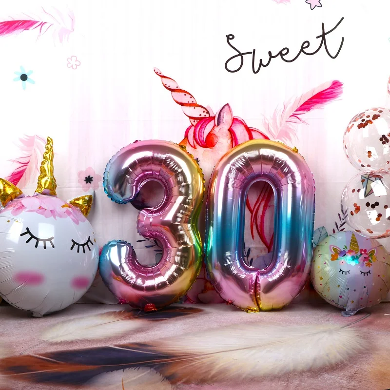 40inch Rainbow Color Number Balloons Digit Globos gradient Ramp Figure Balls Birthday Wedding Anniversary Party Decor Kids Ball