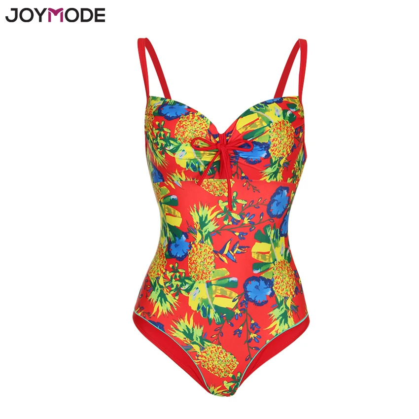 JOYMODE, сдельные женские купальники,, с рисунком ананаса, купальники, пуш-ап, на бретелях, с оборками, купальный костюм с бантом