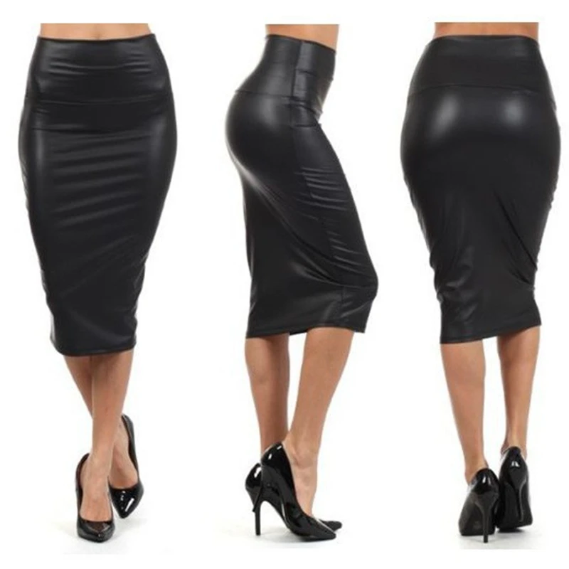 

Back Split Women Sexy Skirt Black Bodycon Clubwear Skirt High Waist PU Leather Skirt Vintage Long Pencil Skirts