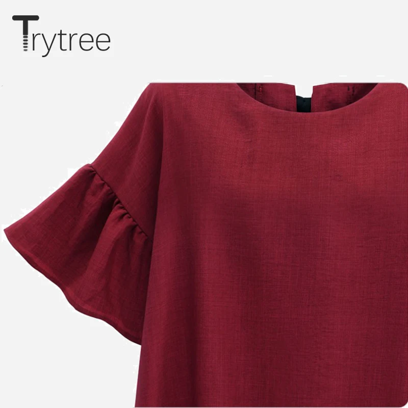 Женская офисная блузка Trytree красная однотонная из полиэстера Повседневная