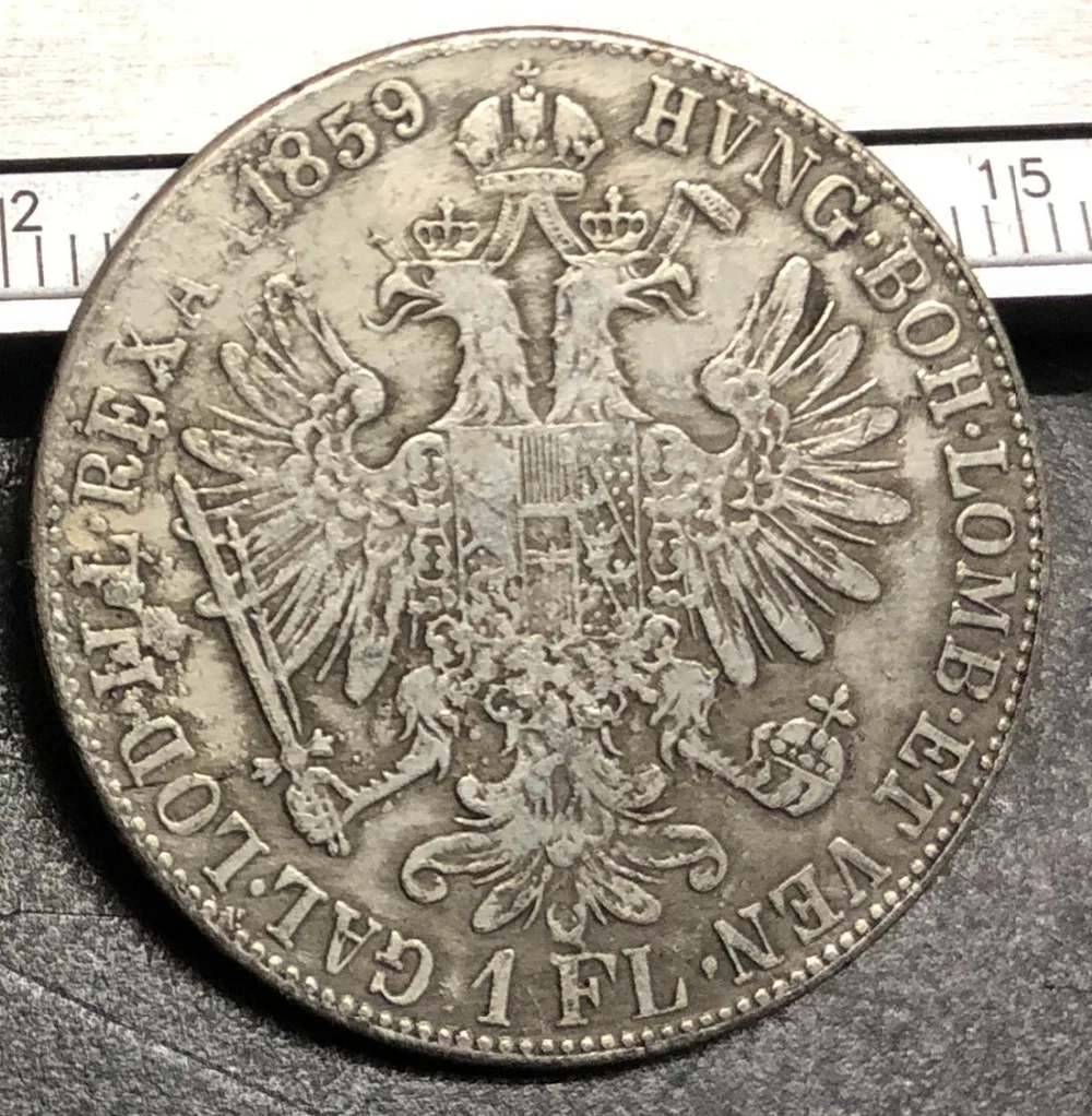 1859 Австрия 1 Флорин Франц Иосиф I Посеребренная копировальная монета|Безвалютные