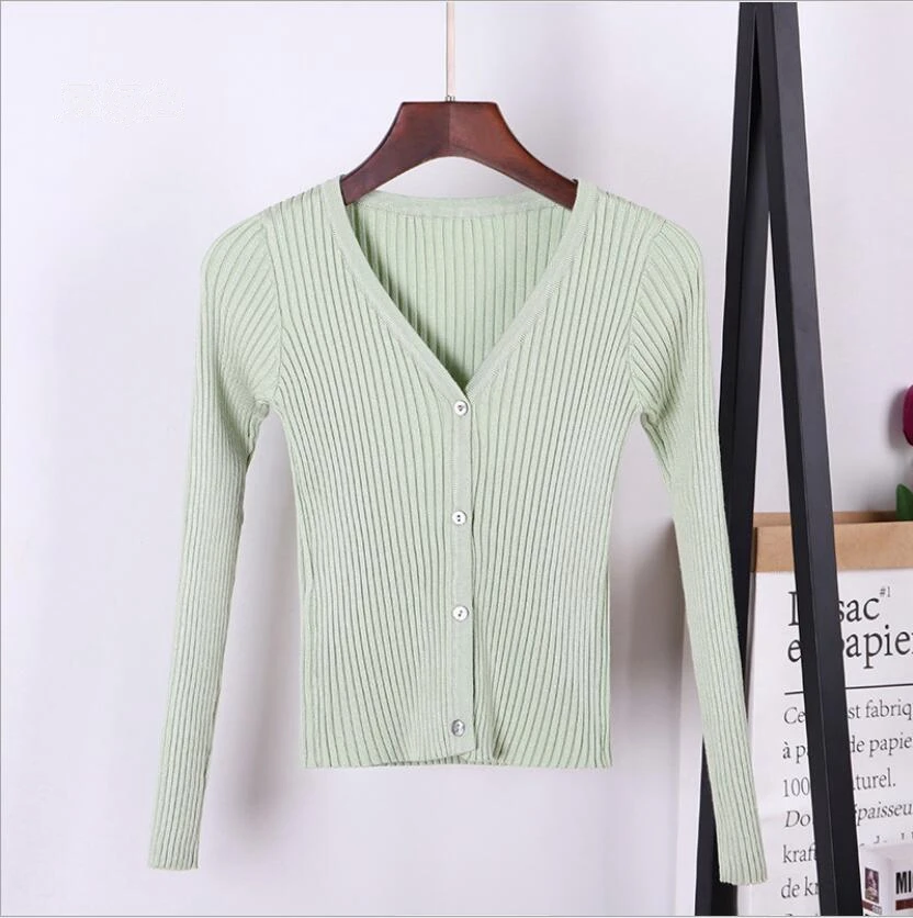 light green D8806 GIGOGOU короткий Стильный женский кардиган, весна-осень, мягкий милый кардиган на пуговицах, свитер, M-XL, вязаный свитер с длинным рукавом - Цвет: light green D8806