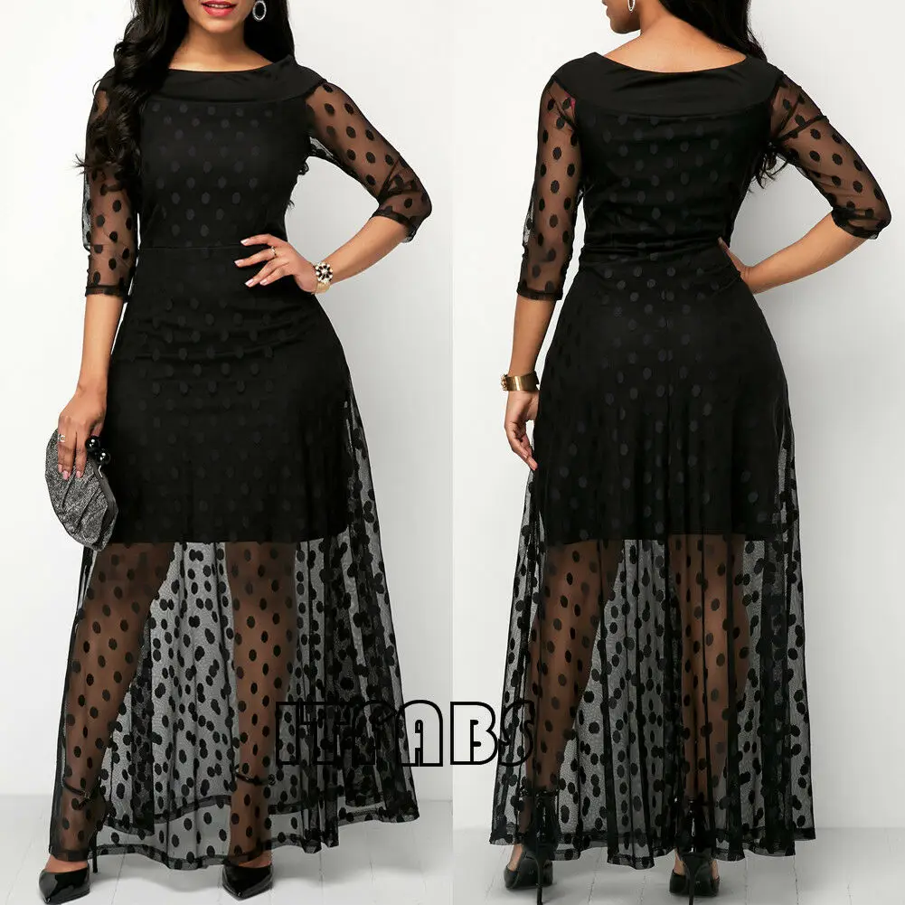 Горячая Распродажа летнее женское черное Сетчатое длинное платье макси в