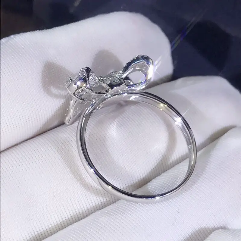 Fashion Austria Crystal Ring Silver Color Finger Bow Wedding Band Engagement Cubic Zirconia Rings For Women Jewelry bague | Украшения и