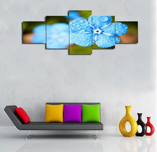 Картина на холсте с розовыми синими и полевыми цветами 5 панелей|wall pictures|spray