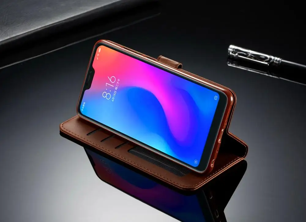 Деловой Роскошный кожаный чехол бумажник для телефона Xiaomi Redmi Note 6 Магнитный Pro Coque