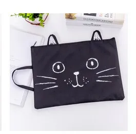 Черный 1 шт. Kawaii Kitty Cat Милая тканевая папка на молнии, папка для документов, блокнот, органайзер, сумка для студентов, офисные канцелярские принадлежности - Цвет: Черный