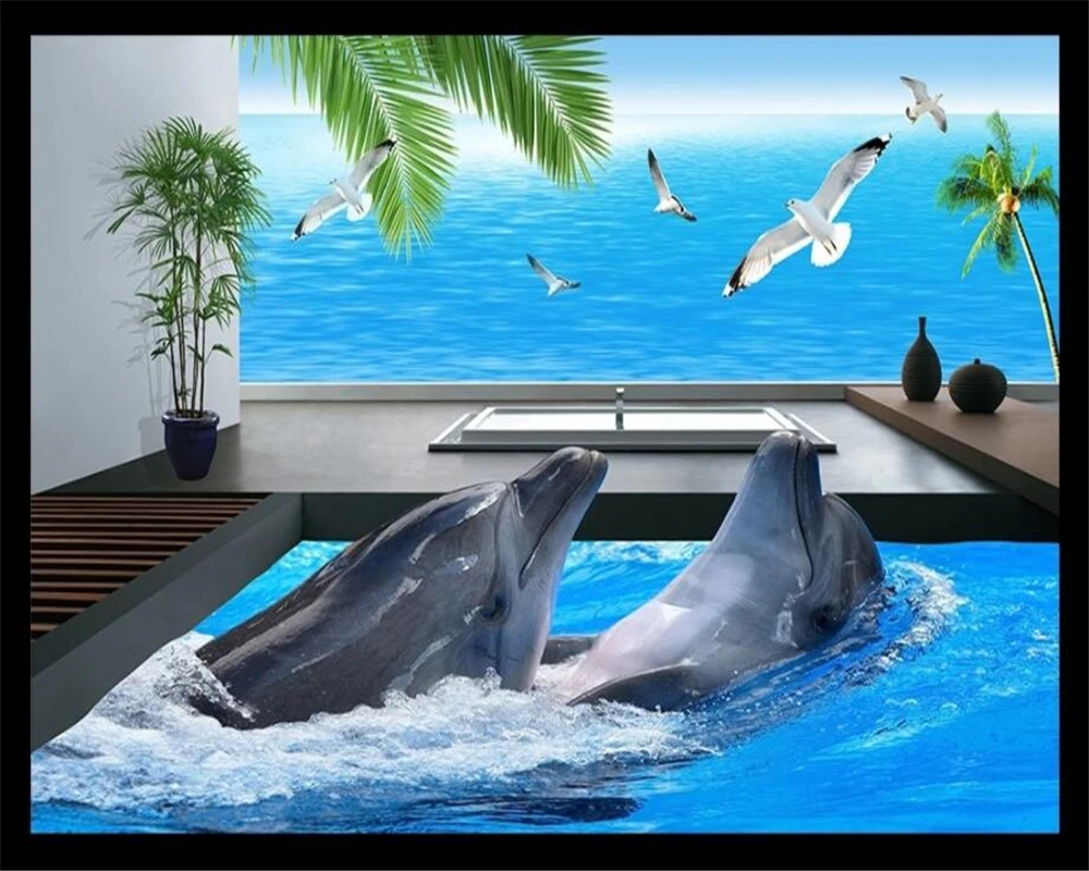 Обои для гостиной спальни 3D обои вид на море вилла балкон дельфин ТВ обои|custom