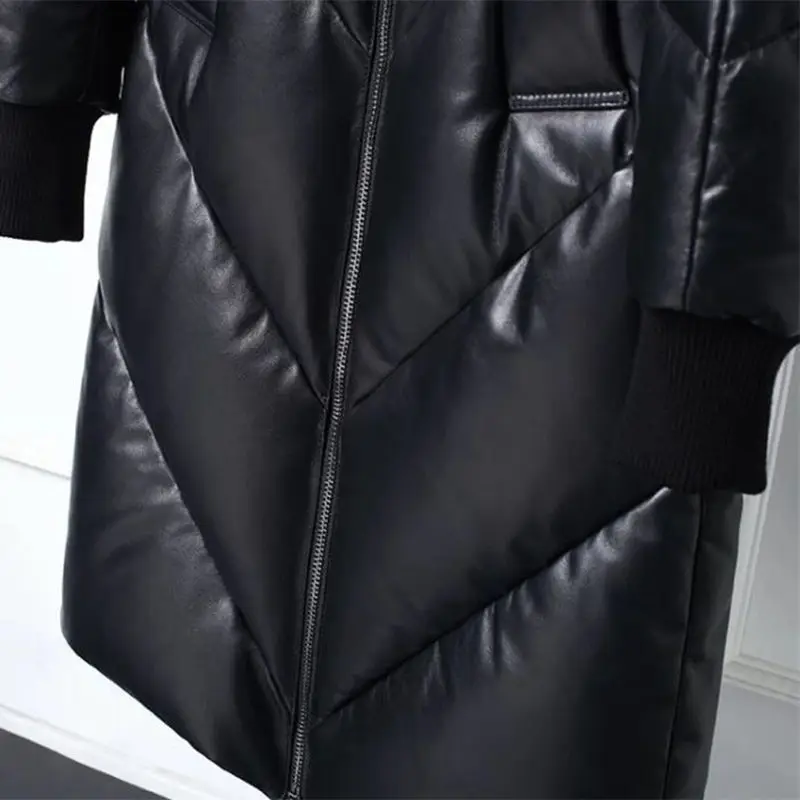 Женский пуховик на утином пуху черная Повседневная Свободная длинная куртка с