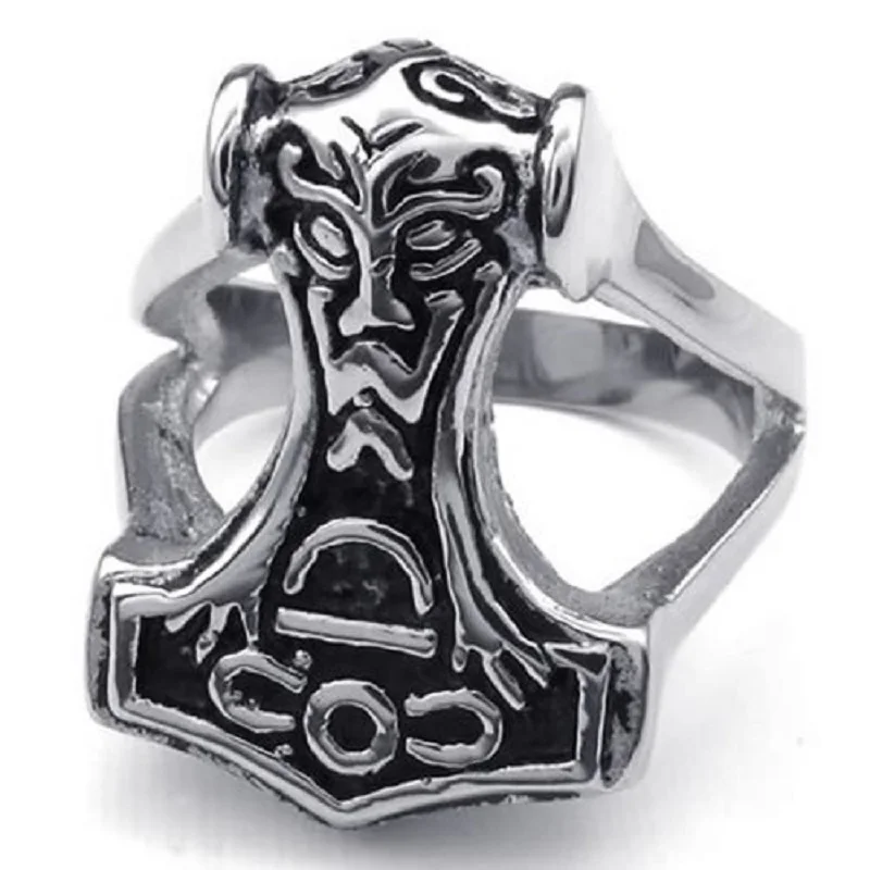 Байкерское кольцо из нержавеющей стали Norse Thunder God Viking Thor's Hammer Mjolnir 316L|Кольца| |