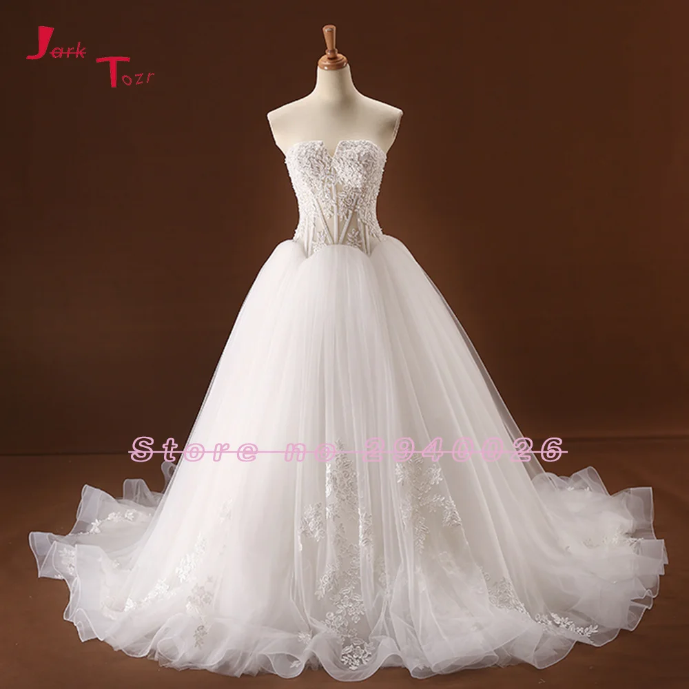Jark Tozr Custom New Special Appliques Beading Sequins Illusion Ball Gown Wedding Dresses With Petticoat Robe De Mariage | Свадьбы и