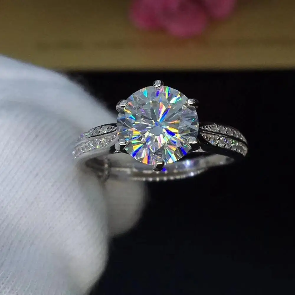 Round Silver Moissanite Ring 1ct D VVS Luxury Weding for Women | Украшения и аксессуары