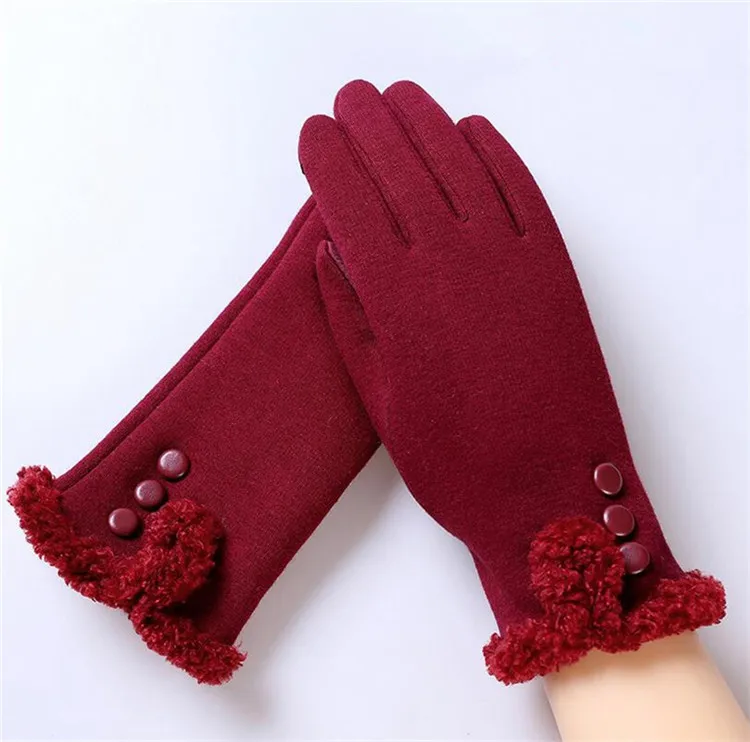 G040 013C Red YRRETY, кружевные, с бантом-бабочкой, женские, новые, зима-осень, теплые, из искусственного кроличьего меха, шерстяные перчатки, женские, для девушек, перчатки, аксессуары рукавички - Цвет: G040 013C Red