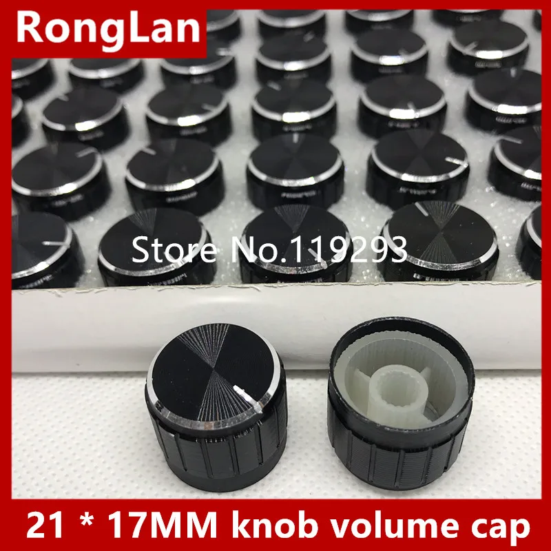 21x17MM High-grade workmanship aluminum black white side tangent spend shaft hole 21 * 17MM potentiometer knob volume cap--100P