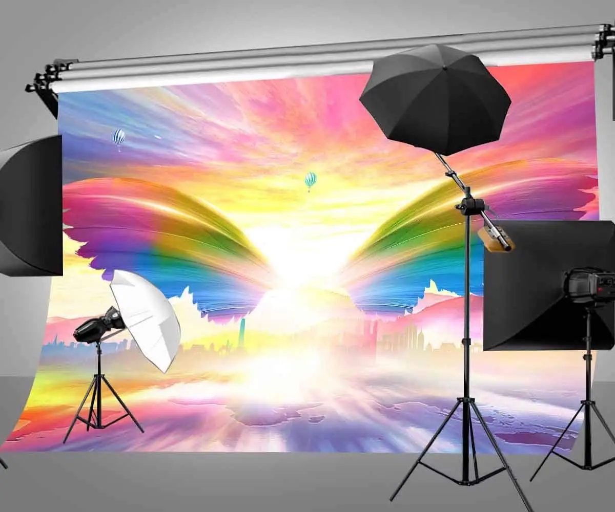 7x5ft Красочные Крылья студия фон сказочное небо Солнечный свет фотографии фоновые