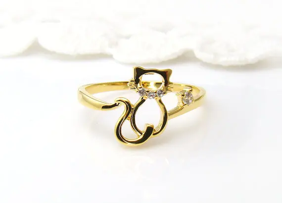 Оптовая продажа кольцо в виде котенка с вырезами животного кристаллами золотым и