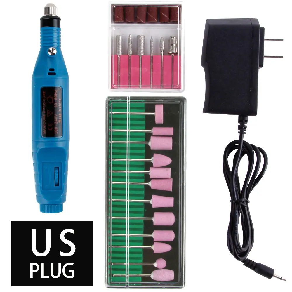 Blue US Plug Электрический профессиональный маникюрный аппарат пилка для ногтей керамический сверло для ногтей вращающийся заусенец для кутикулы чистый фрезерный карандаш полировочное оборудование - Цвет: Blue US Plug