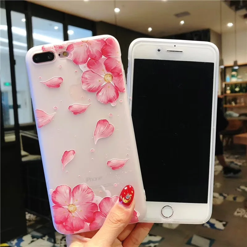 KISSCASE 3D Рельефный цветок чехол для iPhone 5 5S SE 7 8 6s 6 Plus Цветочный Мягкий силиконовый