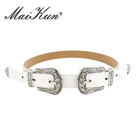maikun fashion vintage double pin buckle belts for women belt brand jeans designer pu leather luxury belt for woman cummerbunds