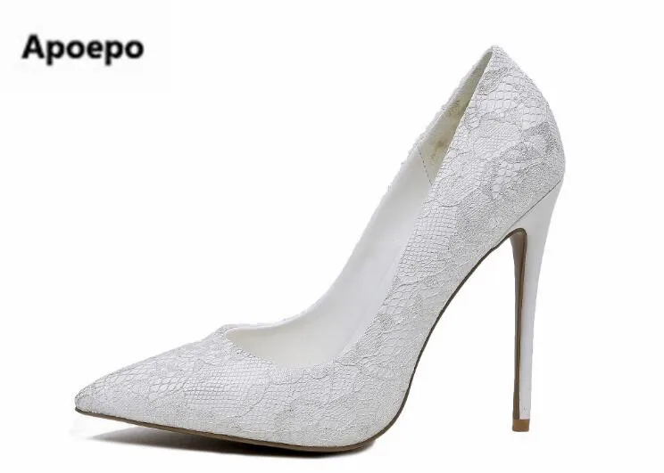 

Selling brand pumps white lace embroider dress shoes pointed toe high heels pumps mary jane shoes zapatos mujer tacon wedding