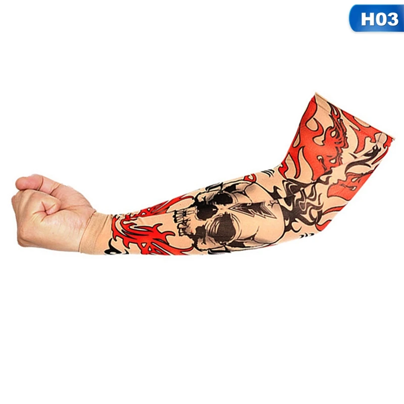 1PC Cycling Sports Tattoo Sleeves Cool Arm Sleeves Cycling Running Arm Warmer Sport Elastic Oversleeve Arm Warmers - Цвет: H03