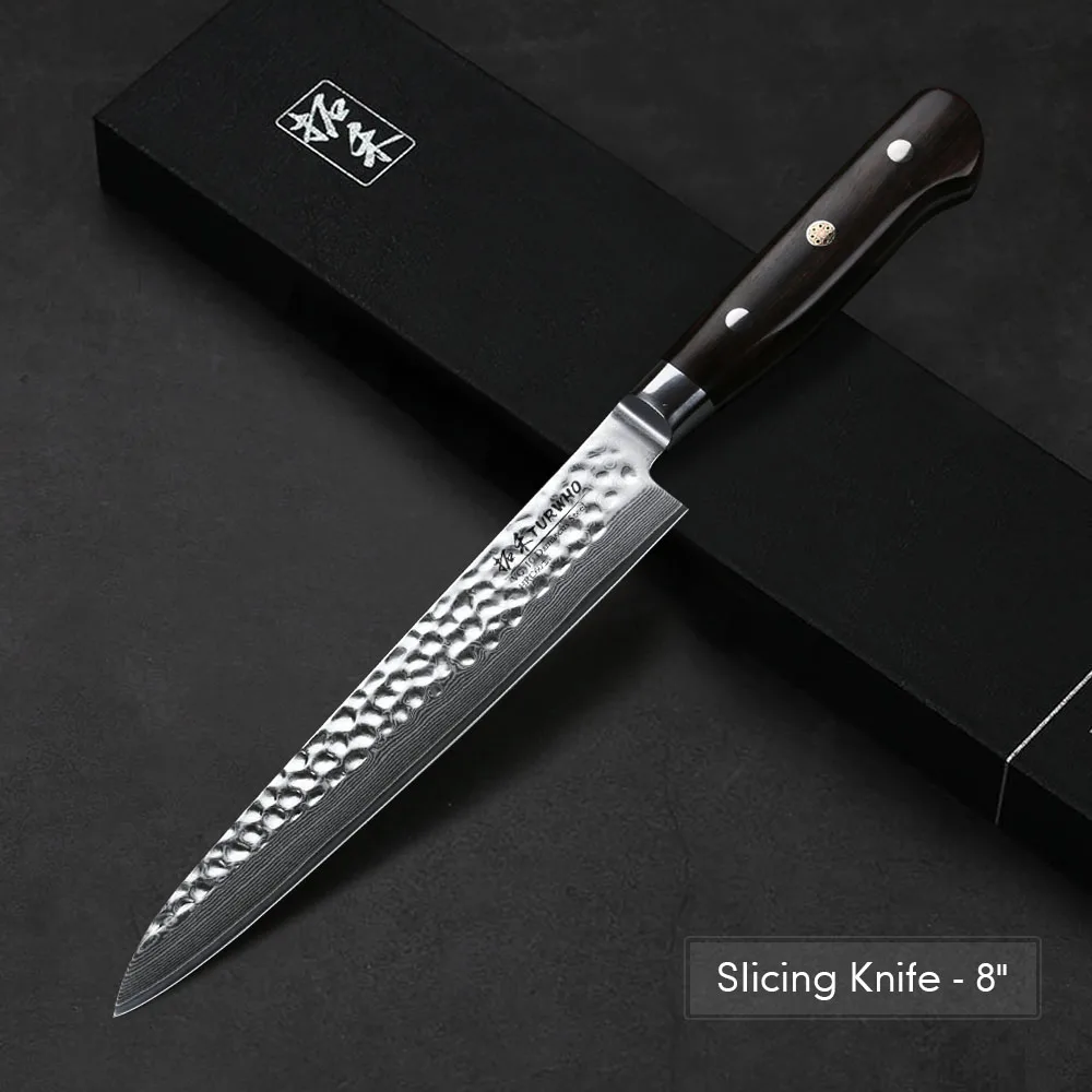 TURWHO 7 ''высокое качество японский нож шеф-повара VG-10 Дамасская сталь нож Santoku Pro Дело с мясом фрукты овощи кухонный нож - Цвет: Slicing knife