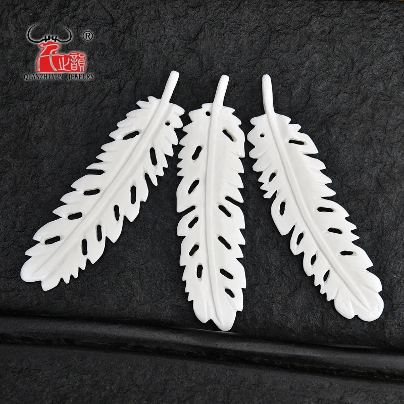 

3PCS Handmade Carved Yak Bone Flower Pendant Hawaii Style Bone white Beads DIY Jewelry Accessory 85mmX2mm