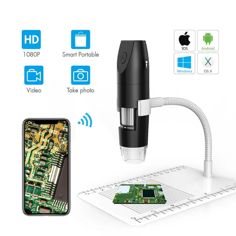 Цифровой микроскоп Wi Fi 2 мегапиксельная Лупа от 50X до 1000X 1080P HD 0 MP 8 светодиодный с