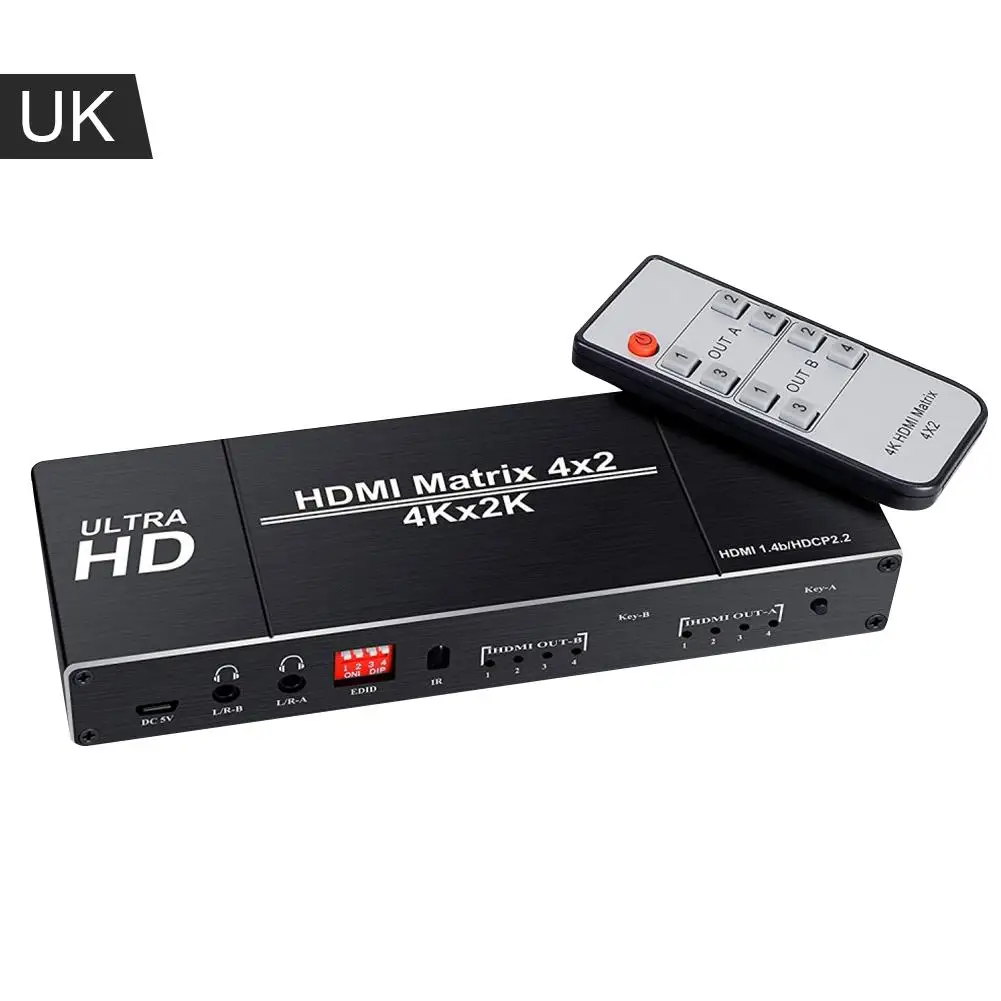 4 K HDMI EDID матрица в 2 из 4X2 двойной аудио выход волокно переключатель