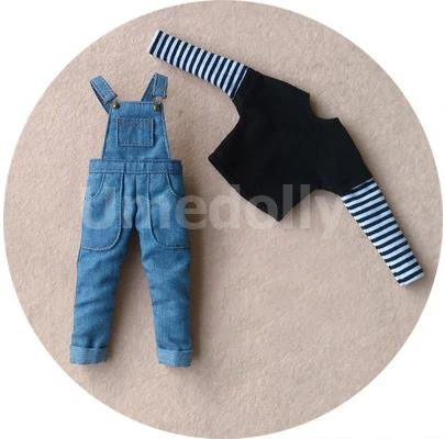 1 T-shirt 1 Overall 1 шт., модная одежда Blyth Doll, футболки, Комбинезоны для 1/6 BJD, Azone S, OB24, Одежда для куклы-Барби, комбинезон, аксессуары - Цвет: 1 T-shirt 1 Overall