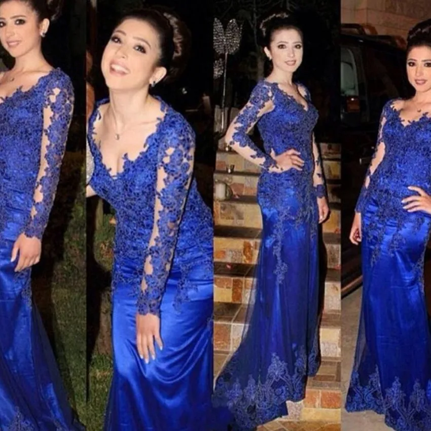 Королевский Синий Русалка Вечернее Платье 2017 Vestidos Де ночь Сексуальная V Шеи