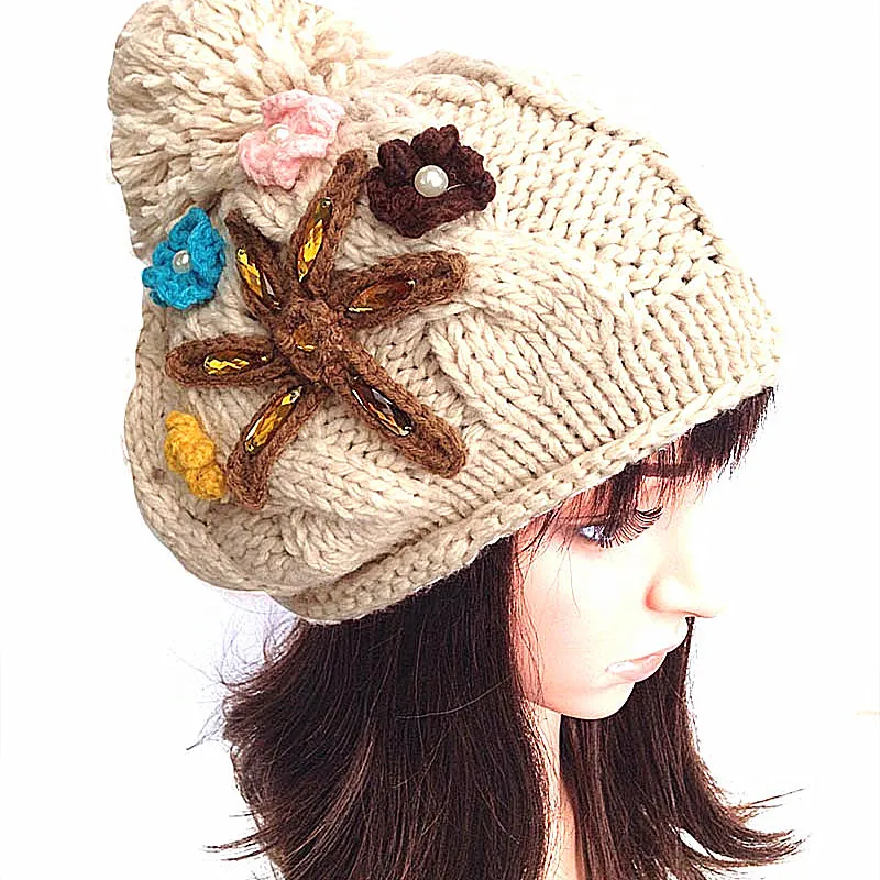 

BomHCS, Милая женская зимняя теплая шапка, вязаная шапка, ручная работа матери на улице