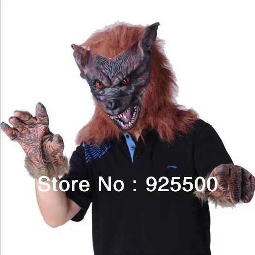 Gray all inclusive high quality latex Horror wolf head mask Creep halloween with hair Theater Prop Novelty Latex Rubber|halloween bat mask|halloween
