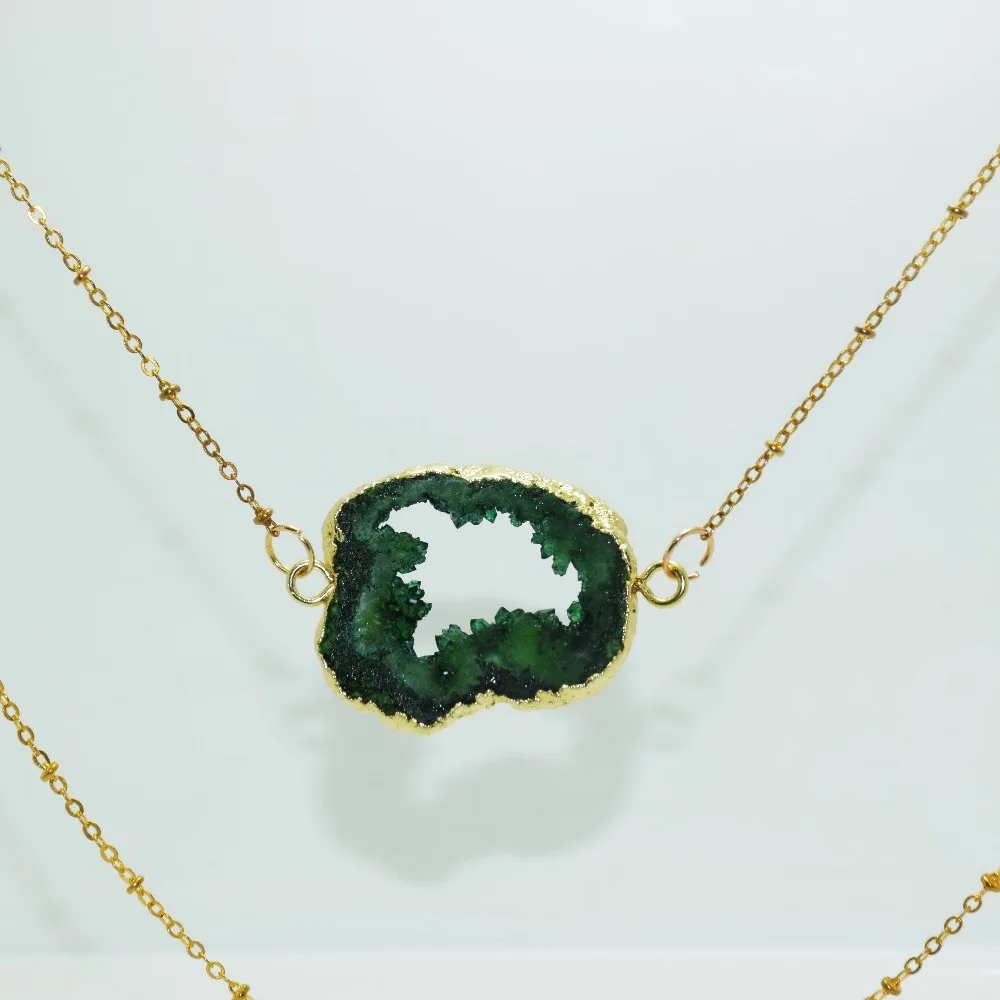 Модные ювелирные изделия Raw cluster crystal geode druzy кварцевый кулон ожерелье 2 петли