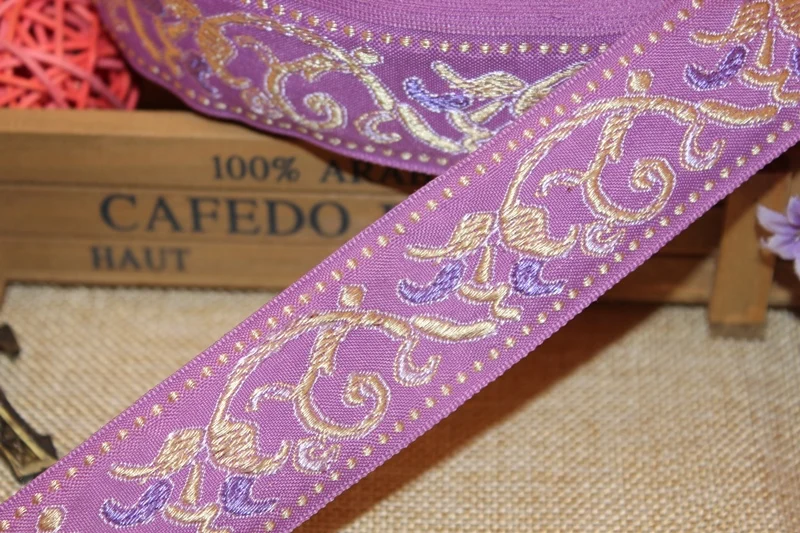 

Ширина 3,5 см, 10 ярдов/партия, Полиэстеровая ткань в народном стиле, жаккардовая лента с цветочным узором фиолетового цвета