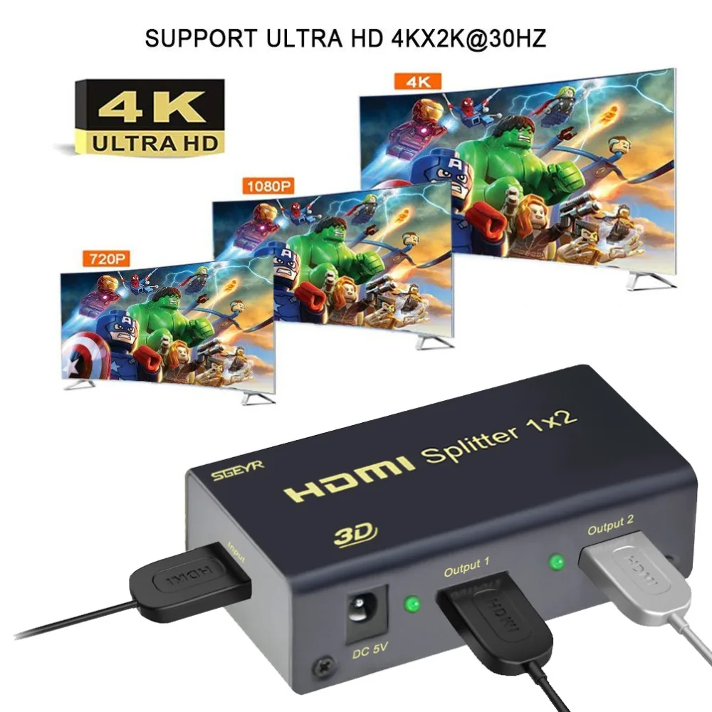 4K 1x2 HDMI 1 4 сплиттер вход 2 выхода SGEYR Divisor x 2K/3840x2160 @ 30 Гц с функцией CEC|1x2 hdmi splitter|hdmi