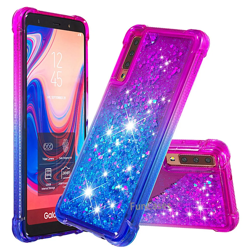 Динамический чехол для samsung A7 2018 силиконовый Galaxy A750 случае блеск Жидкая телефон