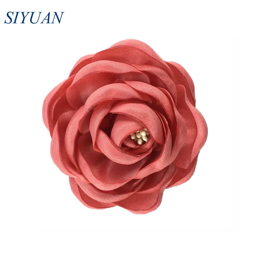 7-coral 5 шт./партия, 2,4 ''сгоревший атласный цветок Camelia с Stamen девушка цветок шпилька свадебное платье Декор DIY бутик TH284 - Цвет: 7-coral
