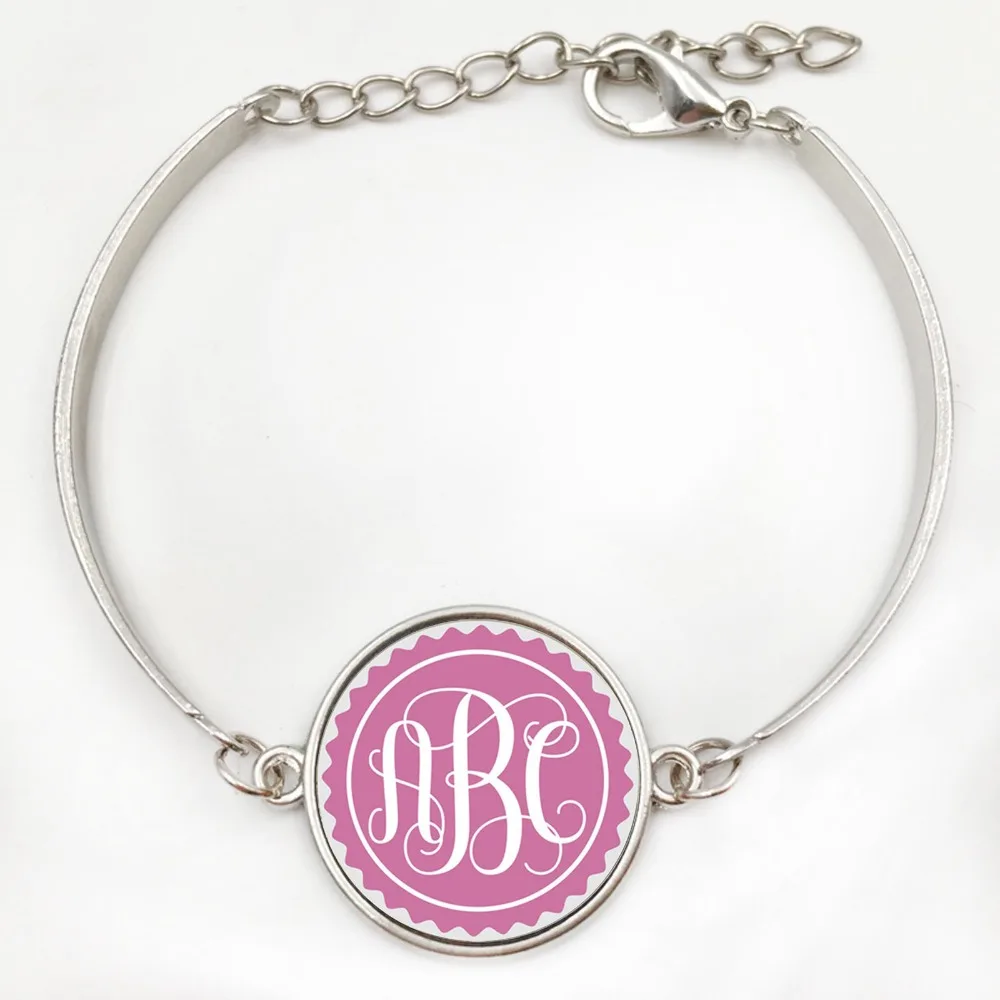 Персонализированные инициалы фиолетовый шеврон браслет Серебряный для женщин