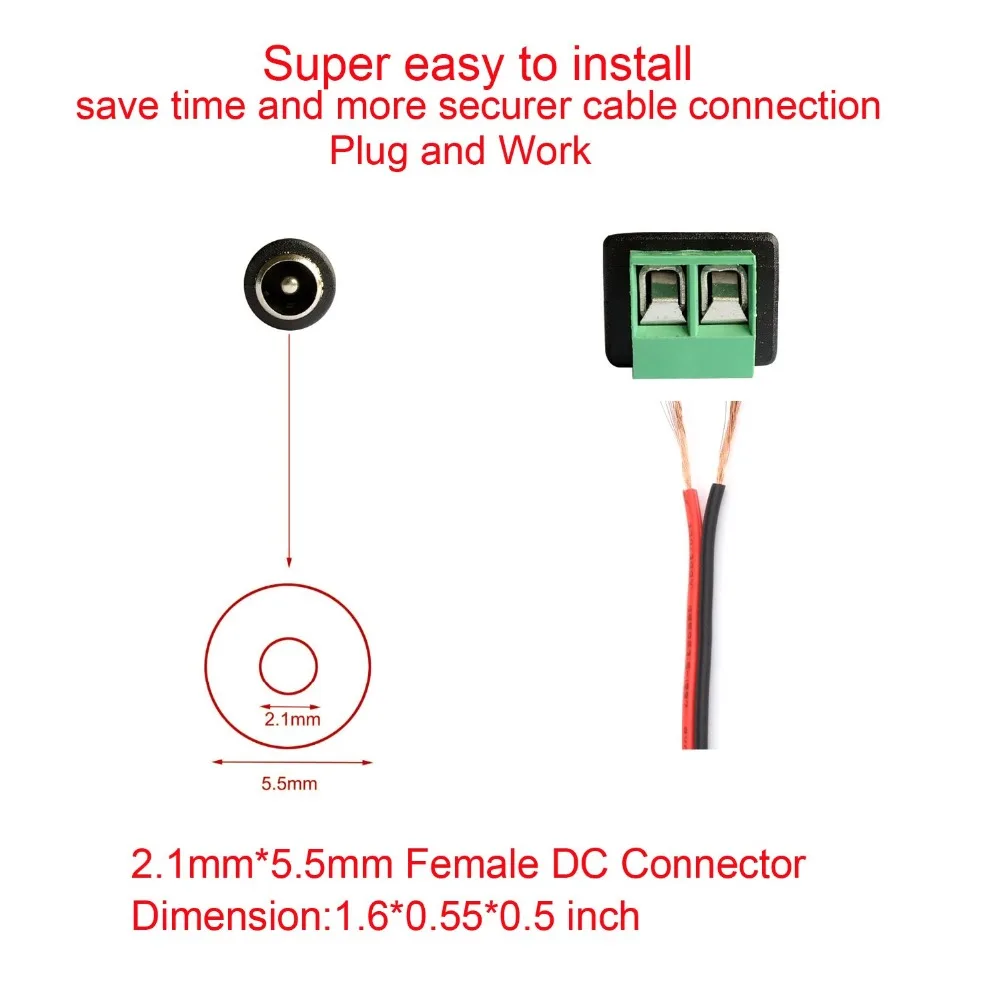 1pair 5.5mm*2.1mm Female Male DC Power Cable Connector Jack Plug Connection For LED Strip CCTV Security Camera Home Applicance