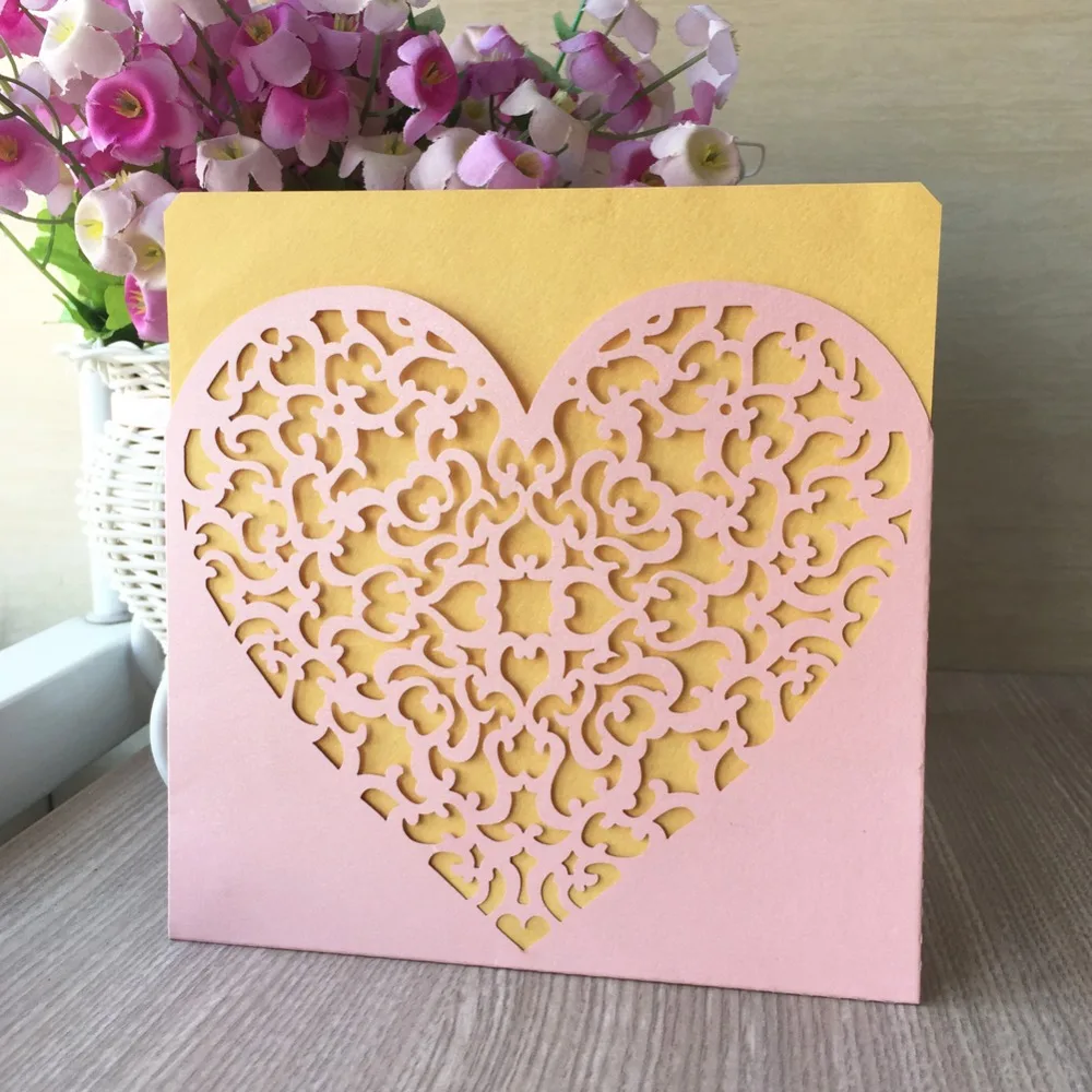 Карманные Пригласительные открытки в форме сердца 100 шт. картонная бумага и