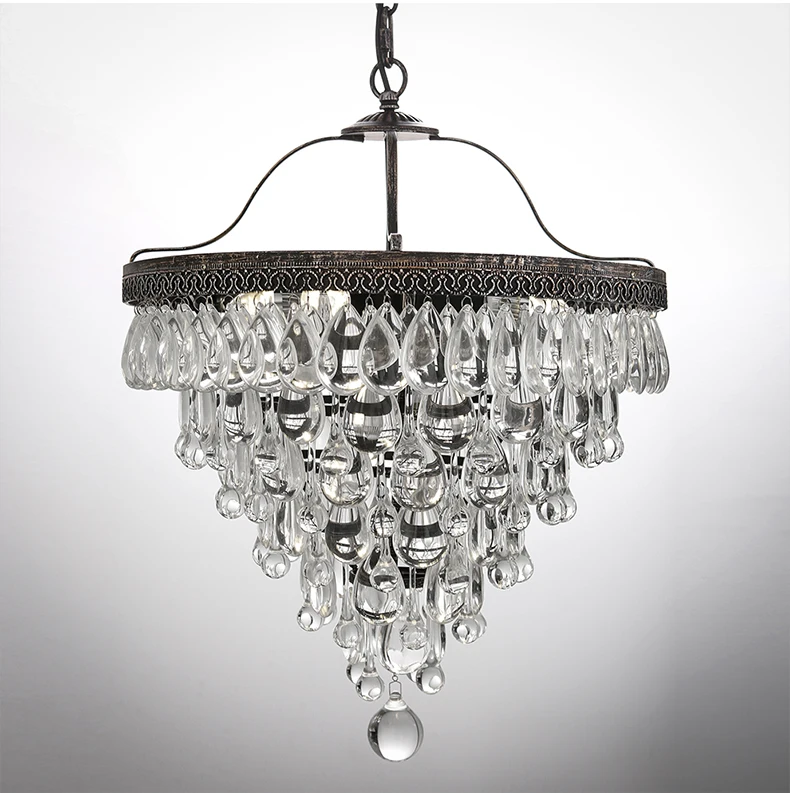 

Loft Style American Retro Pendant Lights High-End Crystal Pendant Lamp Wrought Iron Hanging Lamp Villa Art Deco Lighting
