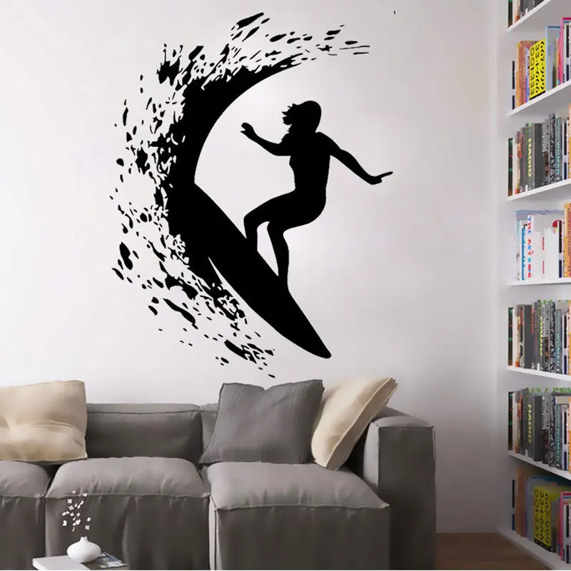 Surfer Girl Surfing Surf Wall Decal Art Decor Sticker Sign Vinyl decal | Дом и сад