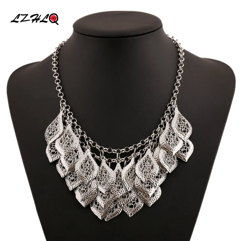 LZHLQ 2020 Multi-layer Hollow Leaf Statement Choker Necklace Collar Maxi Shell Necklaces Women Chain Collier Female Fine Jewelry | Украшения