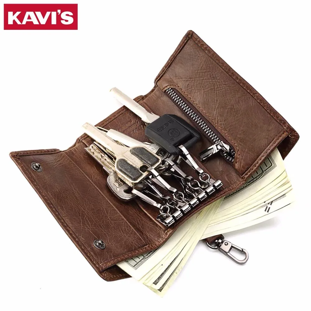 KAVIS Бесплатная гравировка натуральная кожа ключница кошелек для ключей мужской