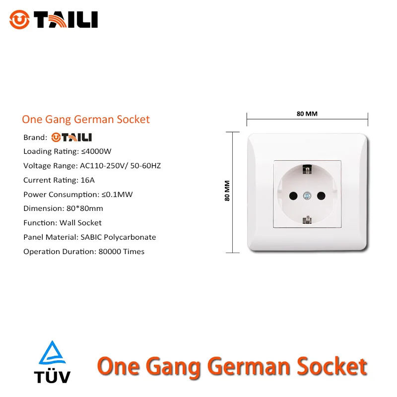 TAILI настенная розетка стандарта ЕС немецкая Schuko TL0616|eu socket plug|german wall outletplug ac |