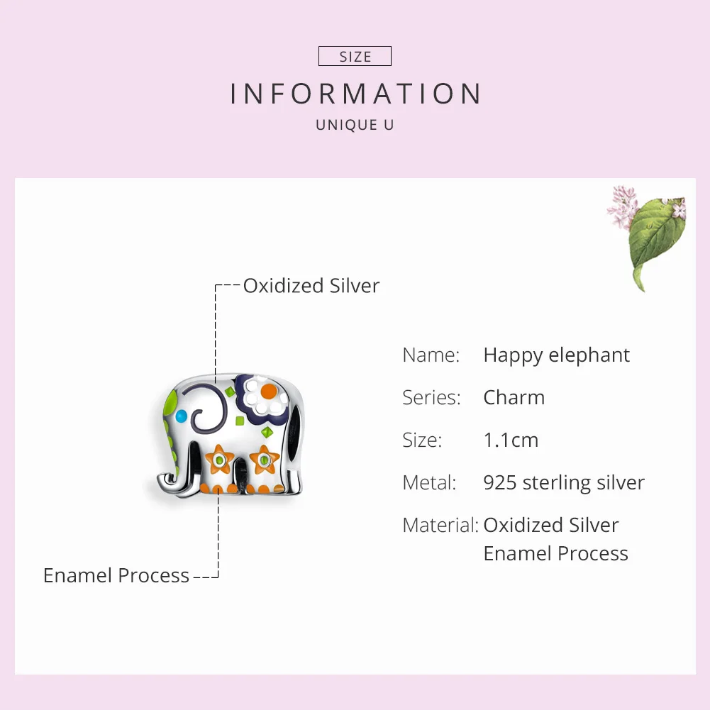 WOSTU 925 Sterling Silver Colorful Happy Elephant Beads Enamel Charms Fit Original Bracelet Pendant Fashion Jewelry Gift FNC095 | Украшения