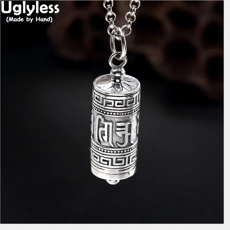 

Uglyless Real 925 Sterling Silver Handmade Openable Cylinder Gaudencio Box Pendant without Chain Buddhism Mantra Bijoux Openable